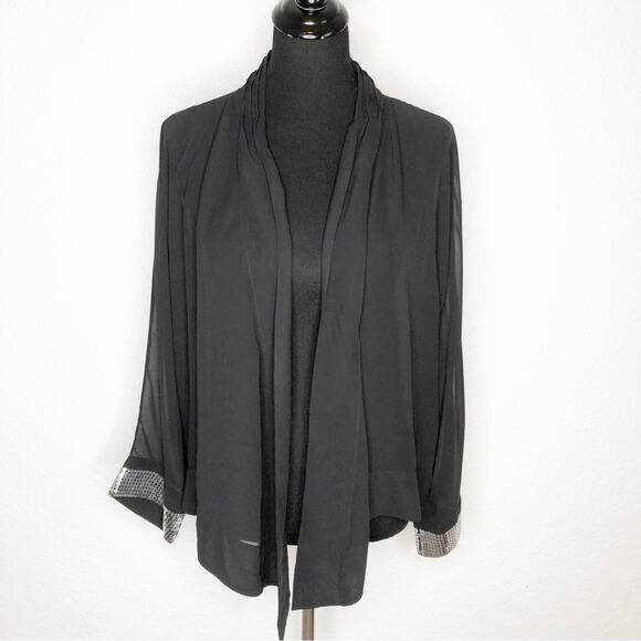 Soft Surroundings black sheer open front sequin sleeve cuff size Medium NWOT - Picture 1 of 14